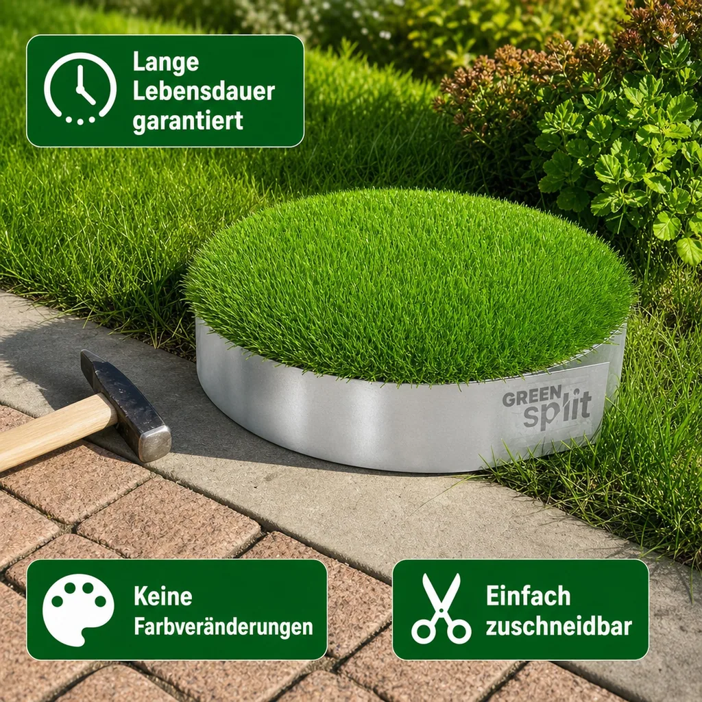 Rasenkantenband Metall Alu/Zink (Länge 10m 15m / Höhe 15cm 20cm 25cm) | Rasenkanten | Beeteinfassung | Beetumrandung | Beetbegrenzungen, Länge-GS: 15 m; Breite: 15 cm