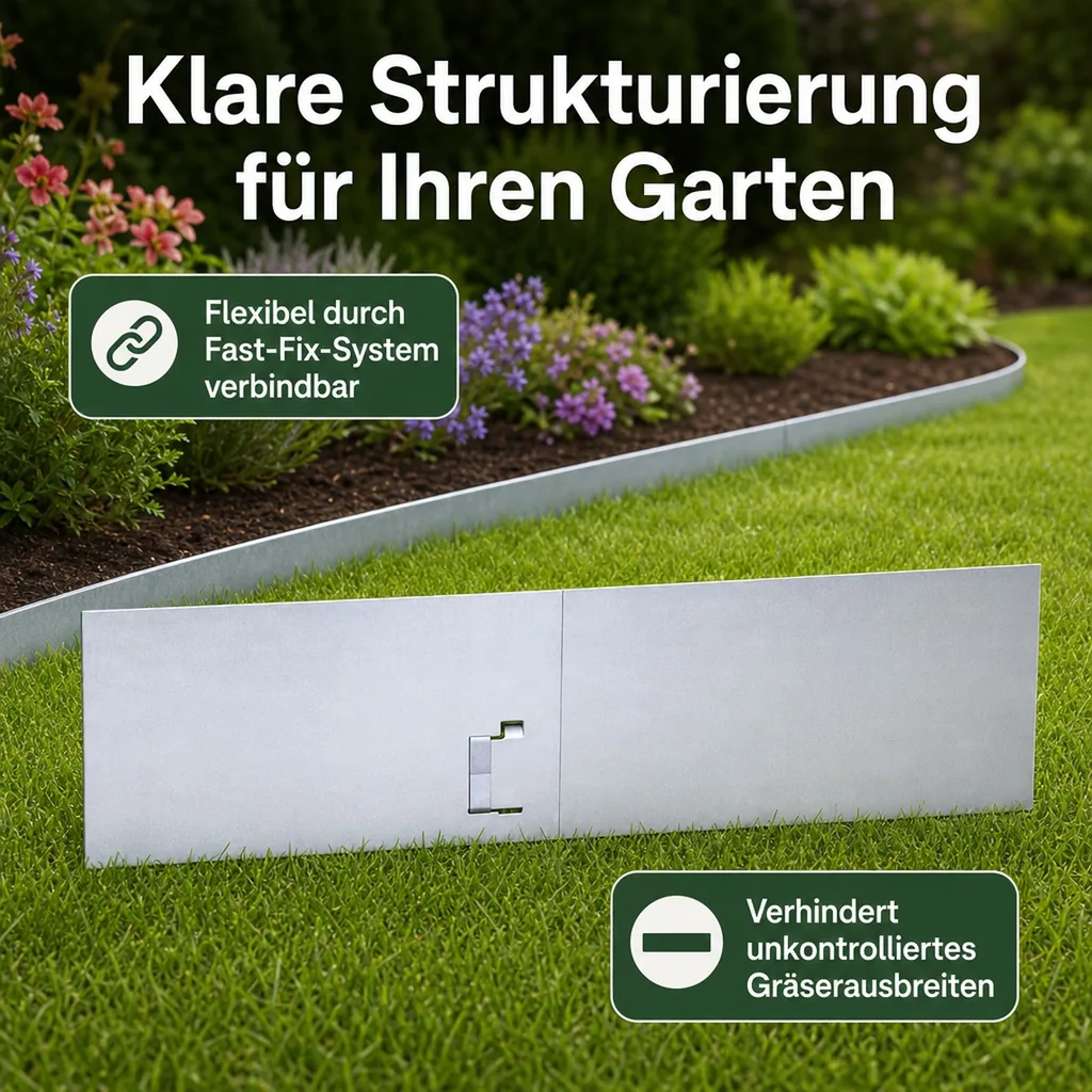 Rasenkanten Metall 18.5 cm x 120 cm ohne Farbe | Beeteinfassung | Beetumrandung | Beetbegrenzungen, Color-GS: ohne Farbe