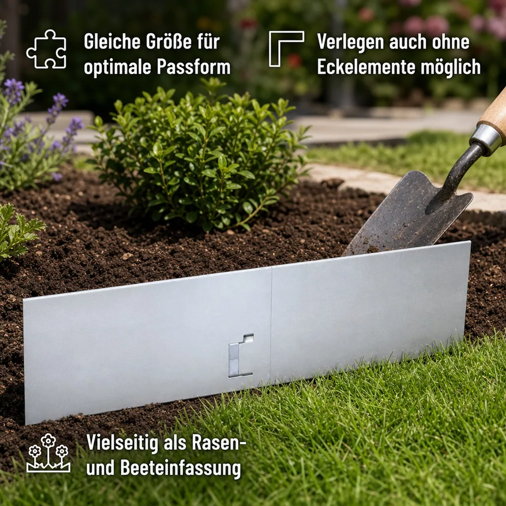 Rasenkanten Metall 18.5 cm x 120 cm ohne Farbe | Beeteinfassung | Beetumrandung | Beetbegrenzungen, Color-GS: ohne Farbe
