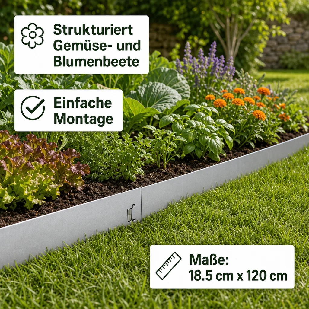 Rasenkanten Metall 18.5 cm x 120 cm ohne Farbe | Beeteinfassung | Beetumrandung | Beetbegrenzungen, Color-GS: ohne Farbe