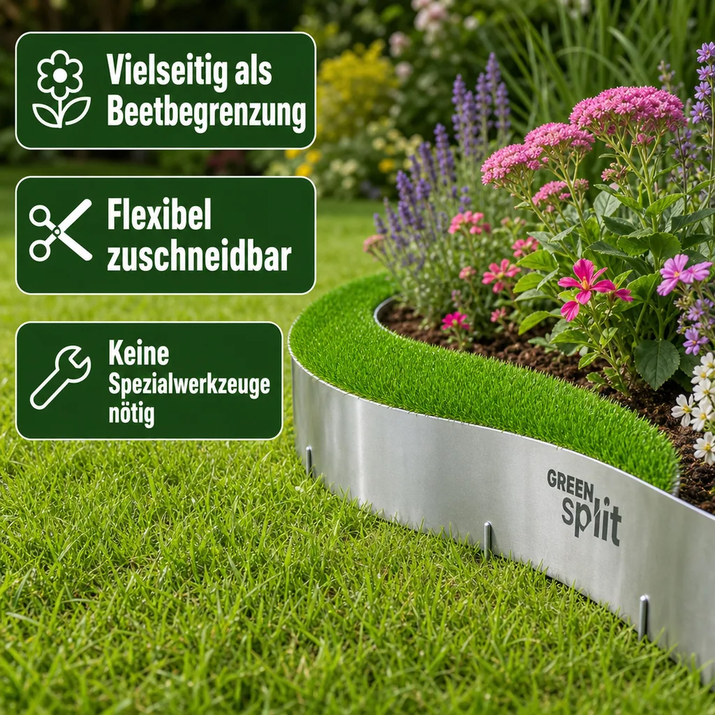 Rasenkantenband Metall Alu/Zink (Länge 10m 15m / Höhe 15cm 20cm 25cm) | Rasenkanten | Beeteinfassung | Beetumrandung | Beetbegrenzungen, Länge-GS: 10 m; Breite: 15 cm
