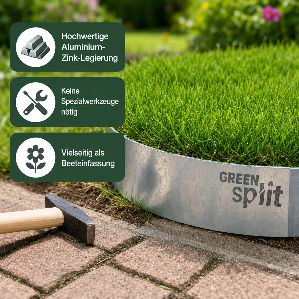 Rasenkantenband Metall Alu/Zink (Länge 10m 15m / Höhe 15cm 20cm 25cm) | Rasenkanten | Beeteinfassung | Beetumrandung | Beetbegrenzungen, Länge-GS: 10 m; Breite: 25 cm