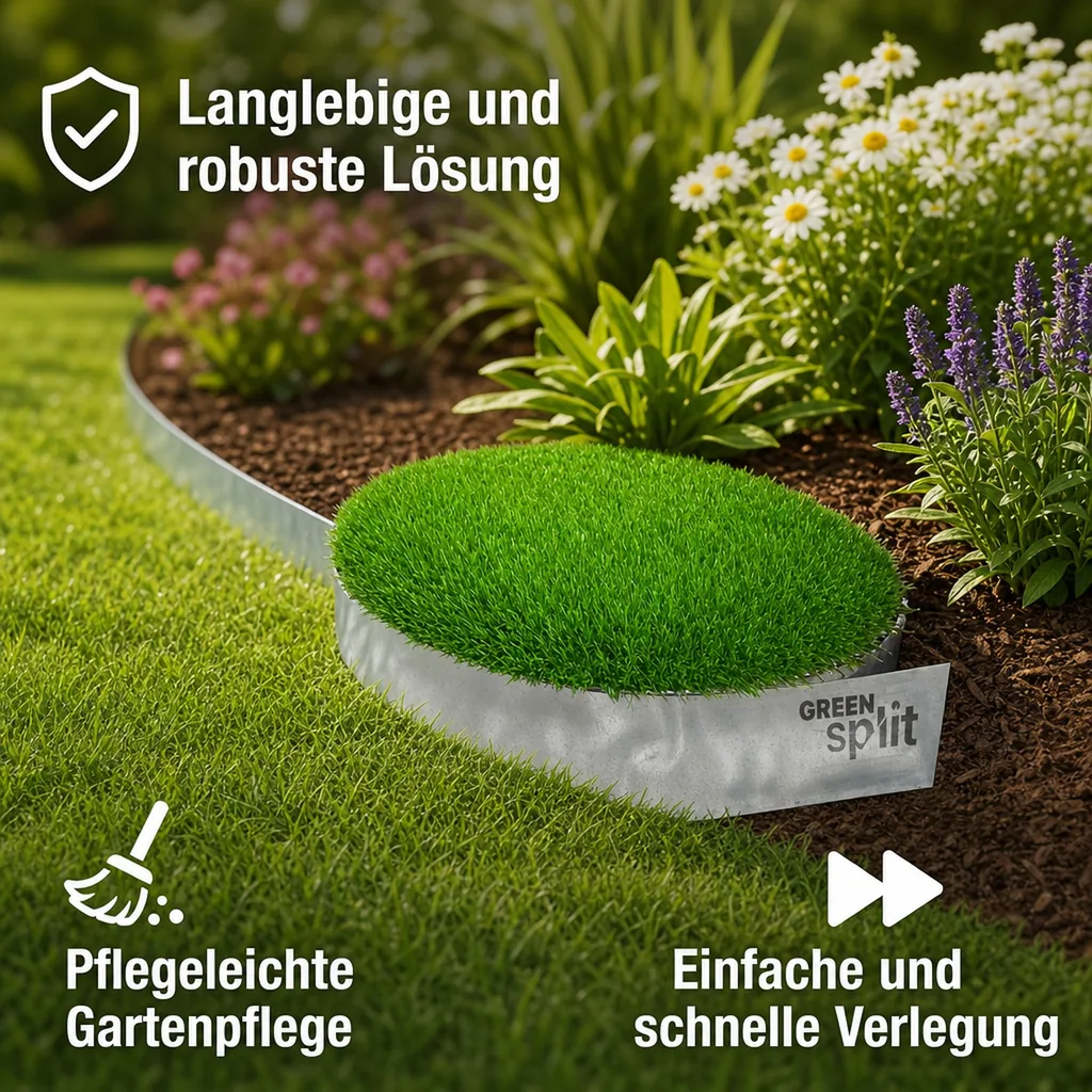 Rasenkantenband Metall Alu/Zink (Länge 10m 15m / Höhe 15cm 20cm 25cm) | Rasenkanten | Beeteinfassung | Beetumrandung | Beetbegrenzungen, Länge-GS: 10 m; Breite: 25 cm