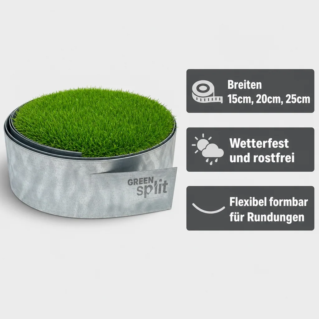 Rasenkantenband Metall Alu/Zink (Länge 10m 15m / Höhe 15cm 20cm 25cm) | Rasenkanten | Beeteinfassung | Beetumrandung | Beetbegrenzungen, Länge-GS: 10 m; Breite: 25 cm