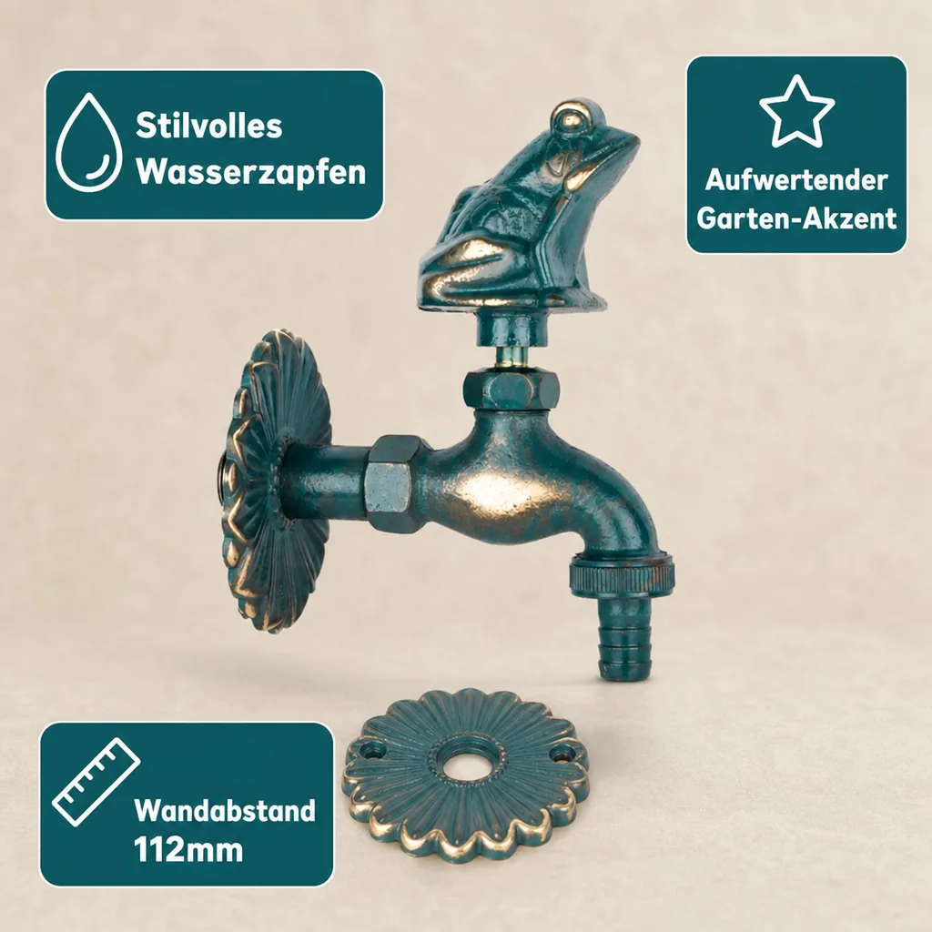Auslaufventil Garten, Nostalgie Frosch, Wasserhahn 1/2 Zoll