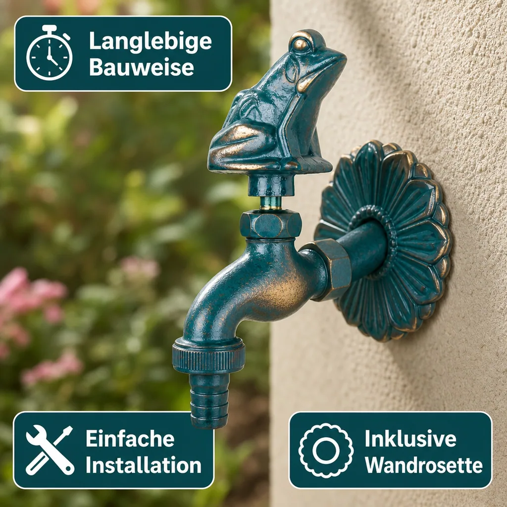 Auslaufventil Garten, Nostalgie Frosch, Wasserhahn 1/2 Zoll