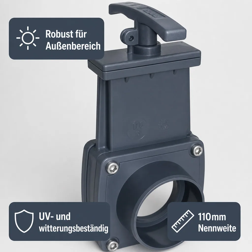 Zugschieber 110mm, PVC Schieber, Zugschieber Teich, 110 x 110mm