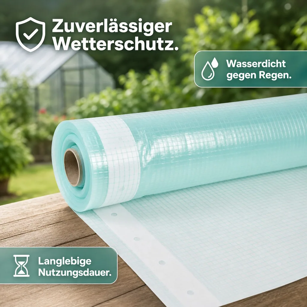 Gitterfolie, Gewächshausfolie, 1,5 Breite x 8 Meter, Nagelrand