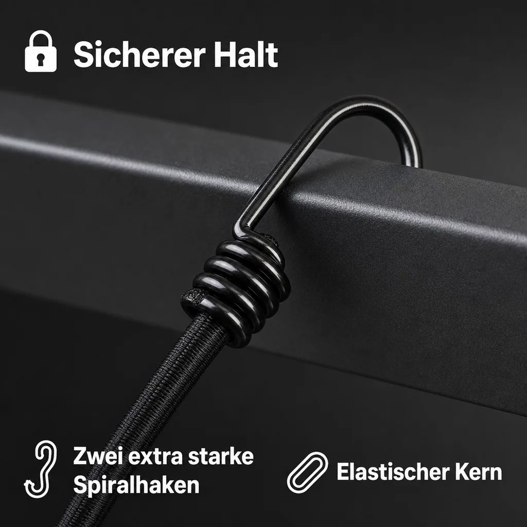 Expanderseil mit 2 Haken 10 mm x 60 cm, Gummiseil für Gepäckspanner
