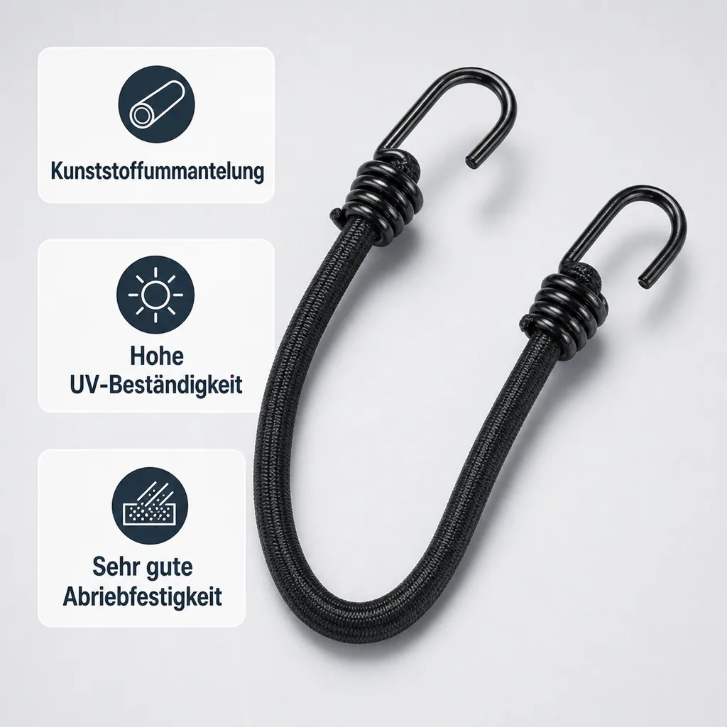 Expanderseil mit 2 Haken 10 mm x 60 cm, Gummiseil für Gepäckspanner