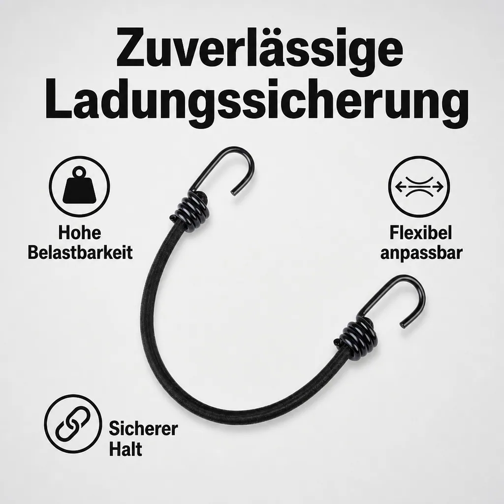 Expanderseil mit 2 Haken 10 mm x 60 cm, Gummiseil für Gepäckspanner