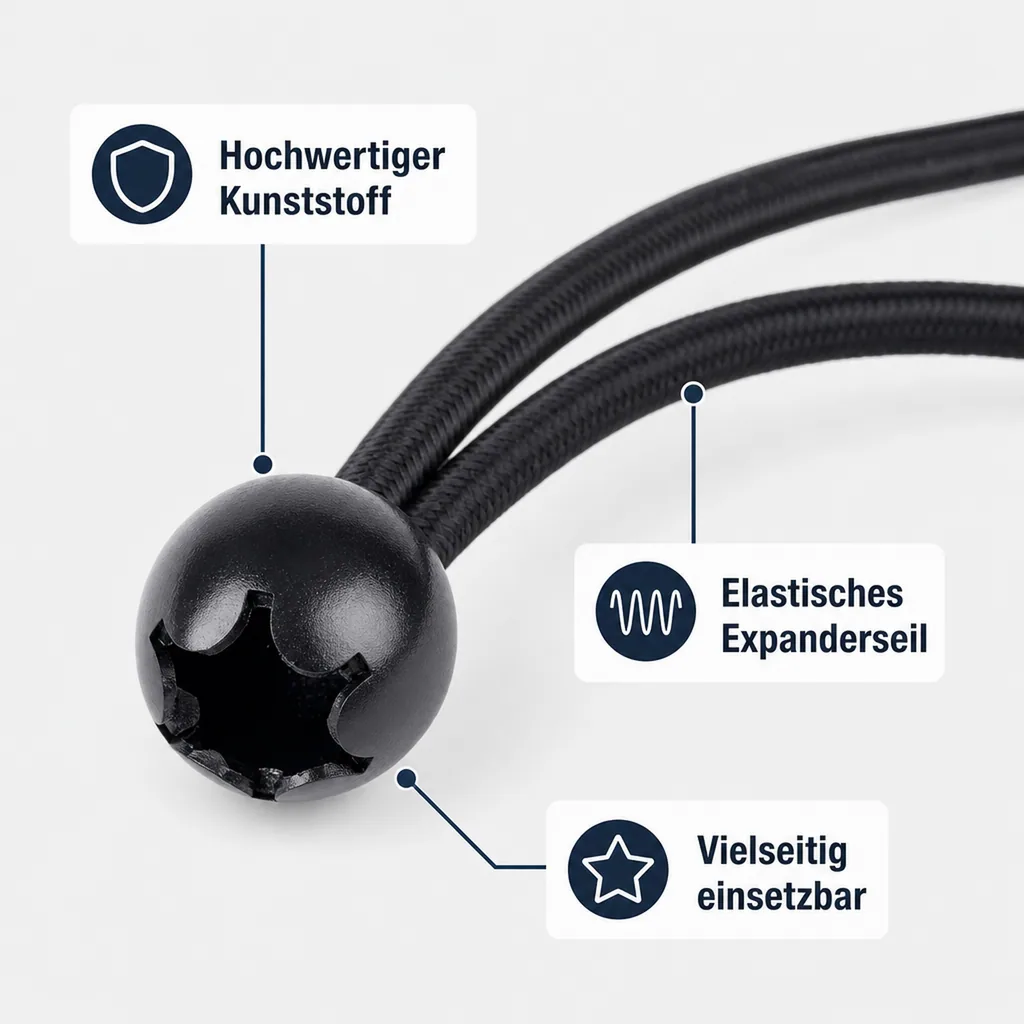 Planenspanner mit Kugel, Expanderschlinge 6 mm x 18 cm, schwarz