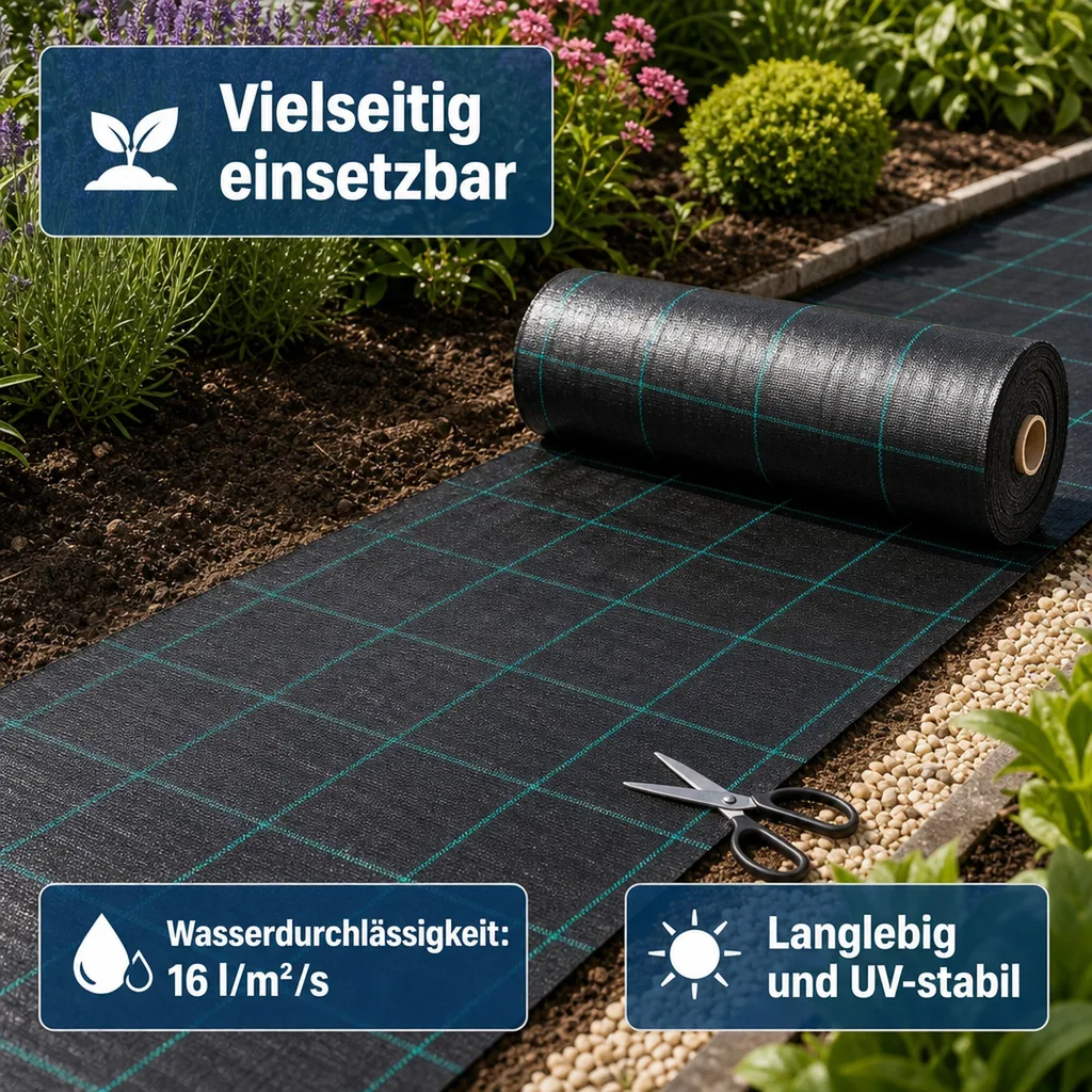 Bodengewebe 1,5x90m, 100g/m², Abdeckvlies, Unkrautvlies, Gartenvlies