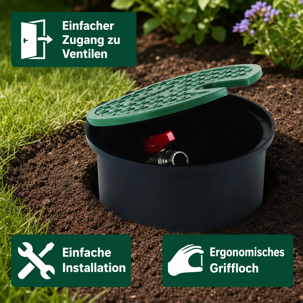 Ventilschacht, rund, 110mm Höhe, mit 3/4" Ventil, Gartenbewässerungsschacht