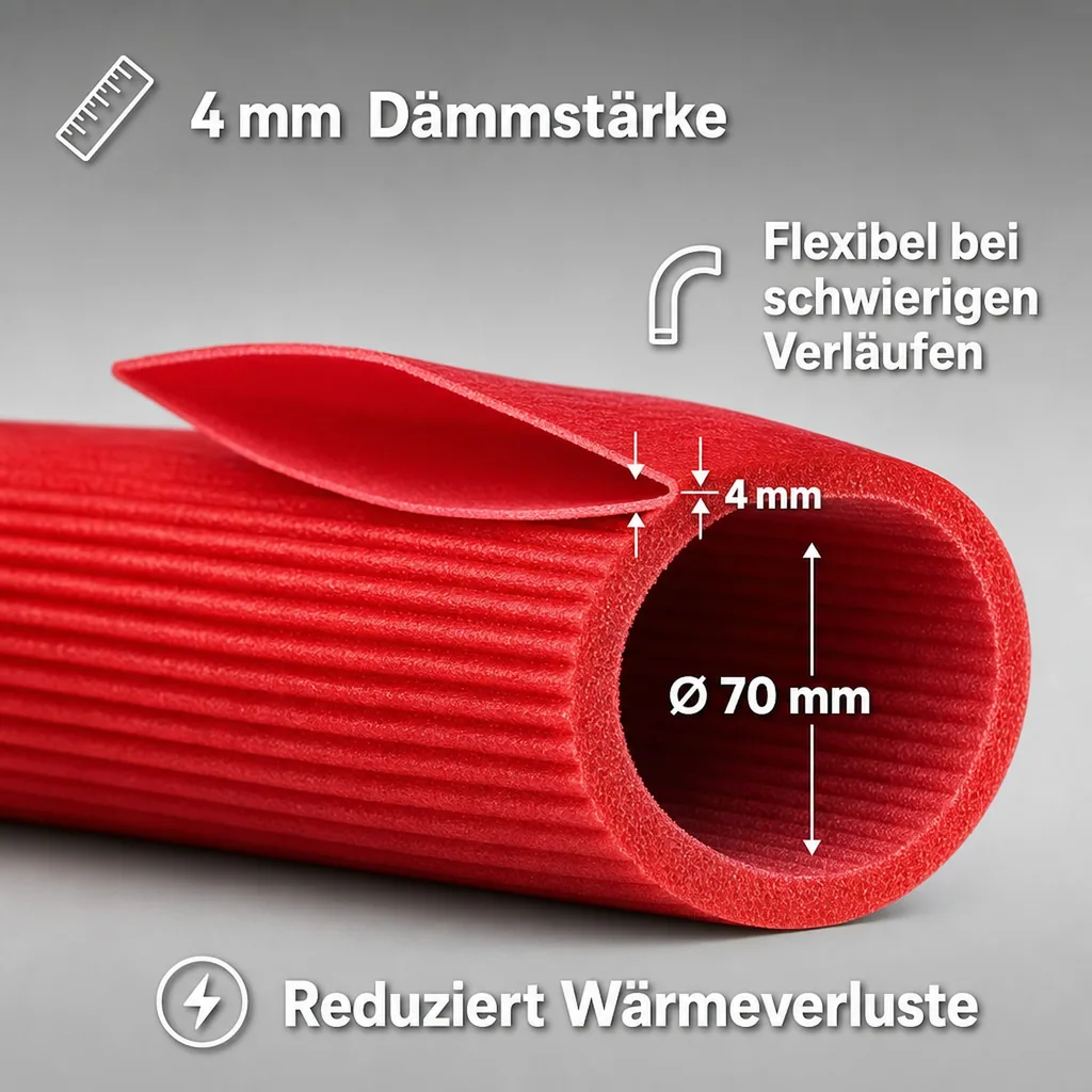 Rohrisolierung 10m, Climaflex Stabil, Abflussrohr, Isolierschlauch, 70mm x 4mm Dämmung
