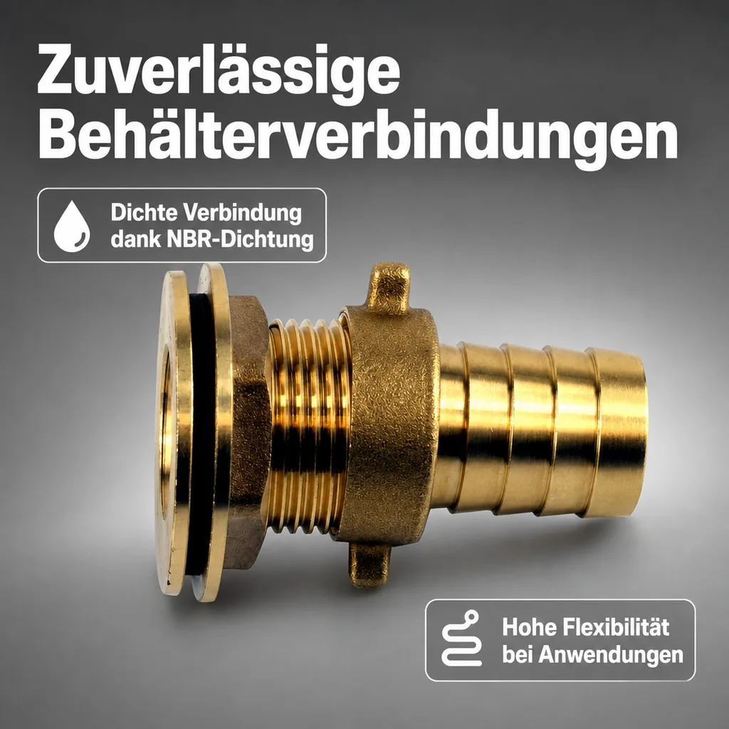 Tankdurchführung, Regentonnen Durchführung 1 Zoll, Messing Schlauchstutzen 25mm