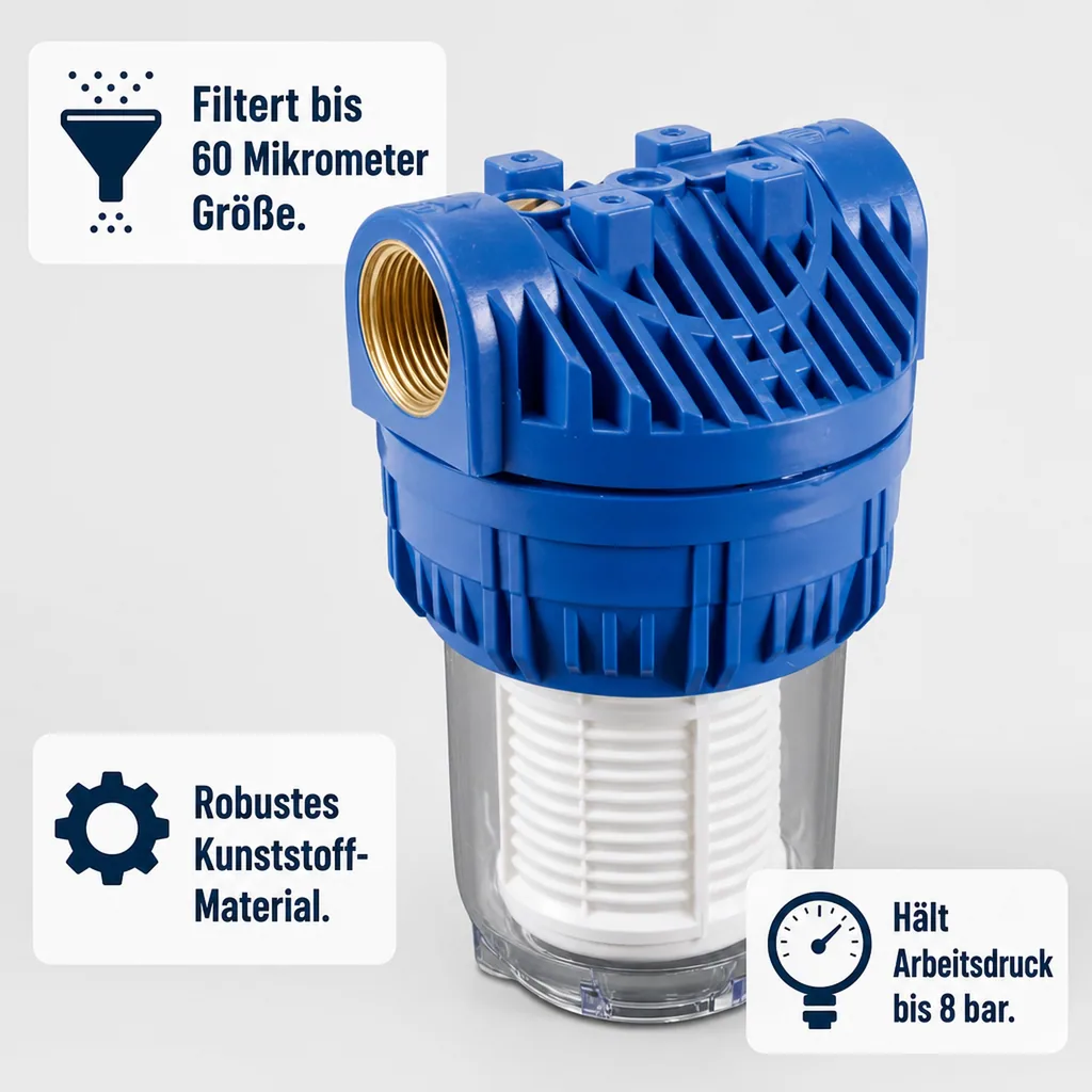 Wasserfilter, Trinkwasserfilter 5 Zoll, 1 Zoll Innengewinde, 8 bar, 60 Mikron