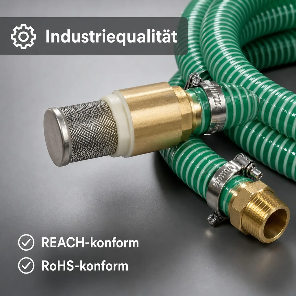 1"/25mm Saug- + Druckschlauch mit Saugkorb, Rückschlagventil + 1" AG Doppelnippel 6m