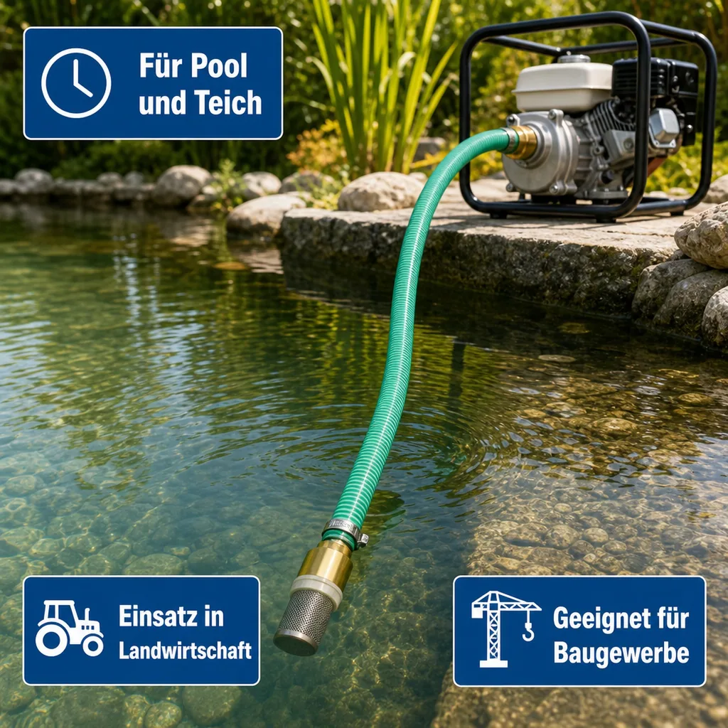 1"/25mm Saug- + Druckschlauch mit Saugkorb, Rückschlagventil + 1" AG Doppelnippel 6m