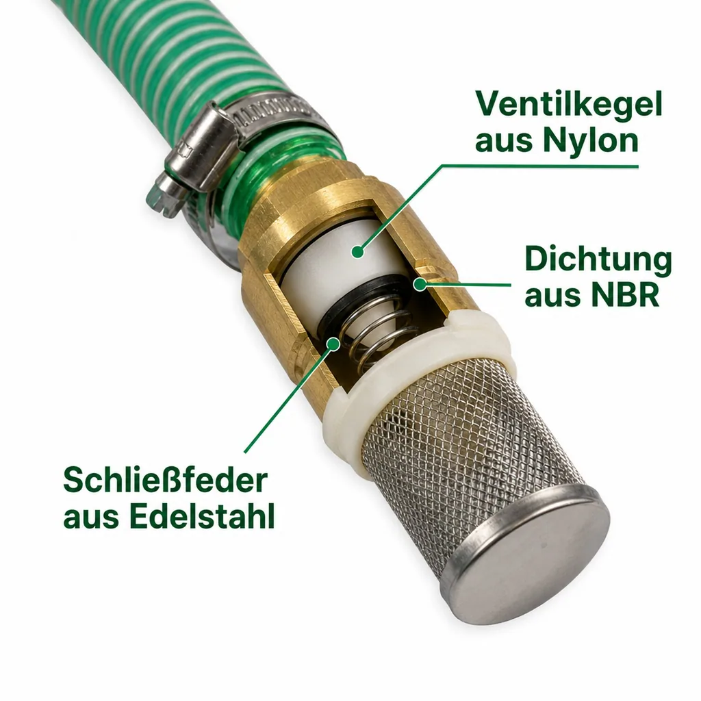 1"/25mm Saug- + Druckschlauch mit Saugkorb, Rückschlagventil + 1" AG Doppelnippel 9m