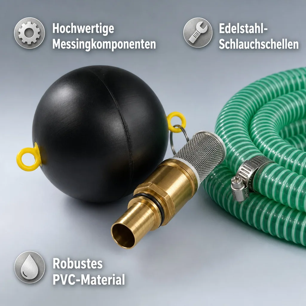 Saugdruckschlauch Set 25mm mit Schwimmender Entnahme, 1 Zoll Doppelnippel, 3m
