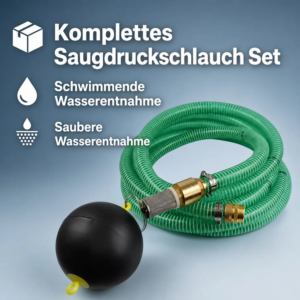 Saugdruckschlauch Set 25mm mit Schwimmender Entnahme, 1 Zoll Doppelnippel, 3m
