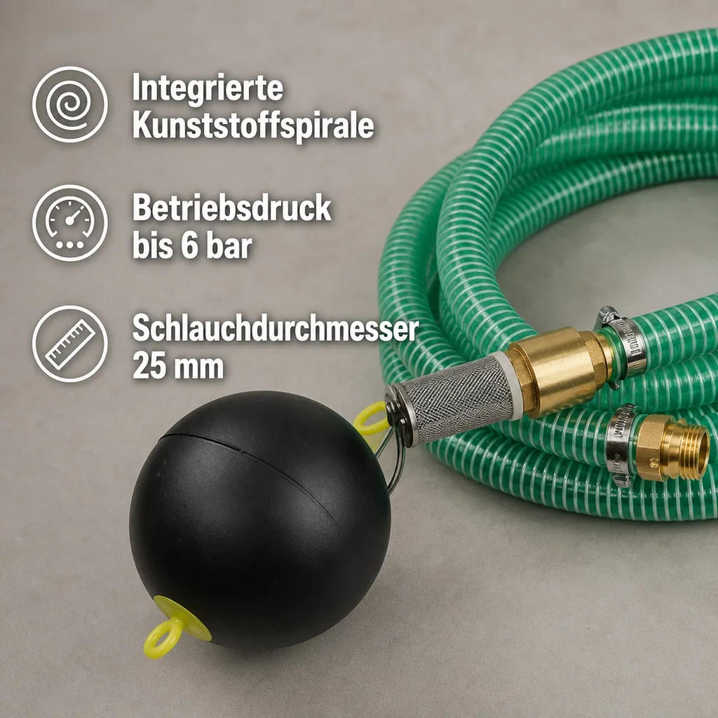 Saugdruckschlauch Set 25mm mit Schwimmender Entnahme, 1 Zoll Doppelnippel, 3m