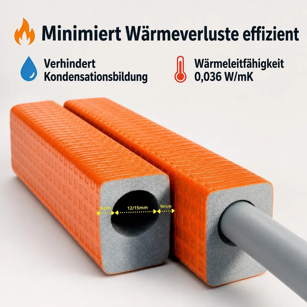 Rohrisolierung, Heizungsrohr Isolierung, 2m, 12/15 mm, 9 mm Dämmung