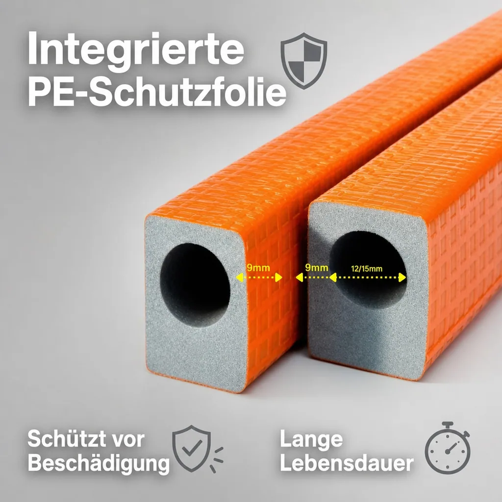 Rohrisolierung, Heizungsrohr Isolierung, 2m, 12/15 mm, 9 mm Dämmung