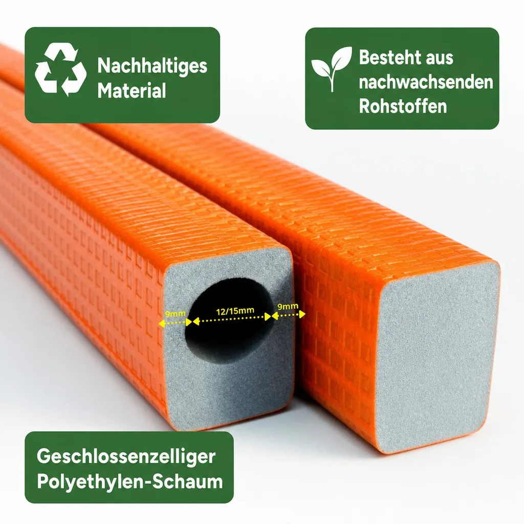 Rohrisolierung, Heizungsrohr Isolierung, 2m, 12/15 mm, 9 mm Dämmung