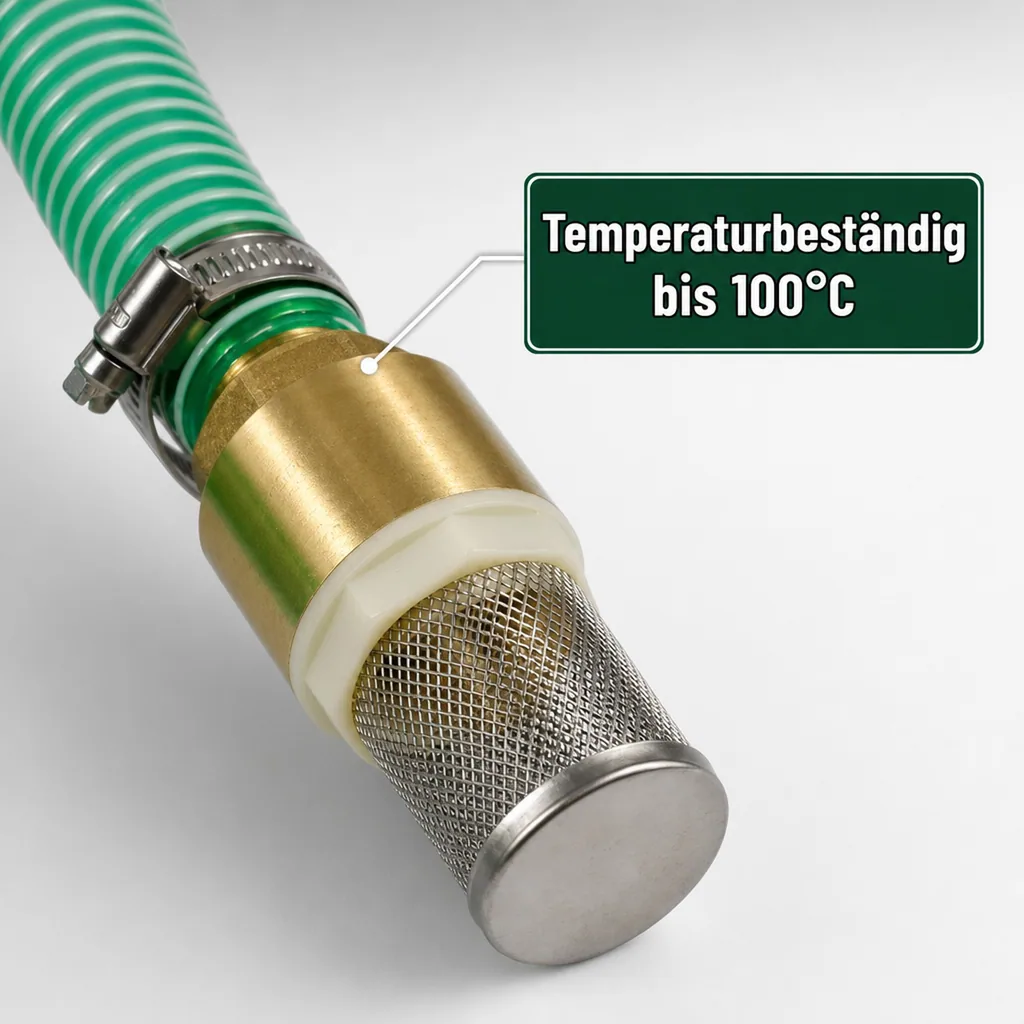 1"/25mm Saug- + Druckschlauch mit Saugkorb, Rückschlagventil + 1" AG Doppelnippel 2m