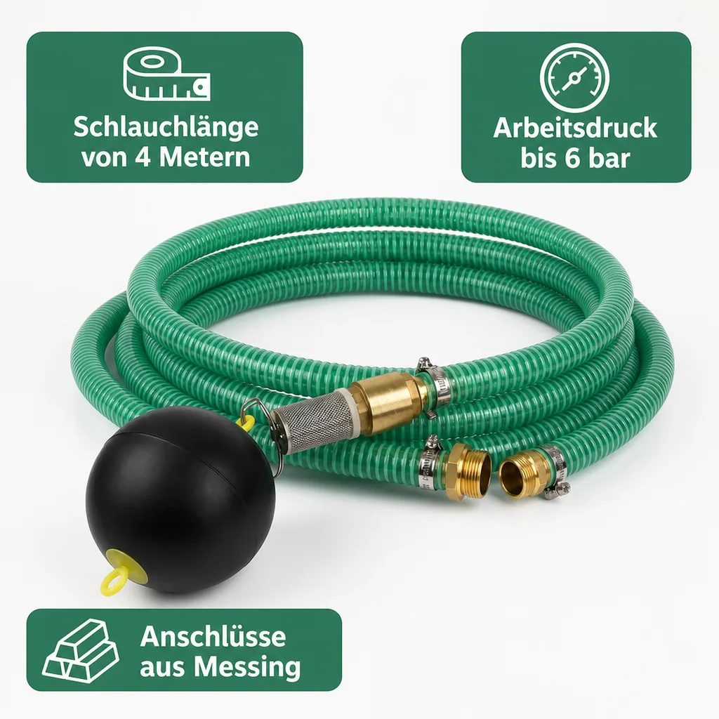 Saug-Druckschlauch-Satz 1 Zoll/25mm, schwimmende Entnahme, 1" AG-Doppelnippel, 4m