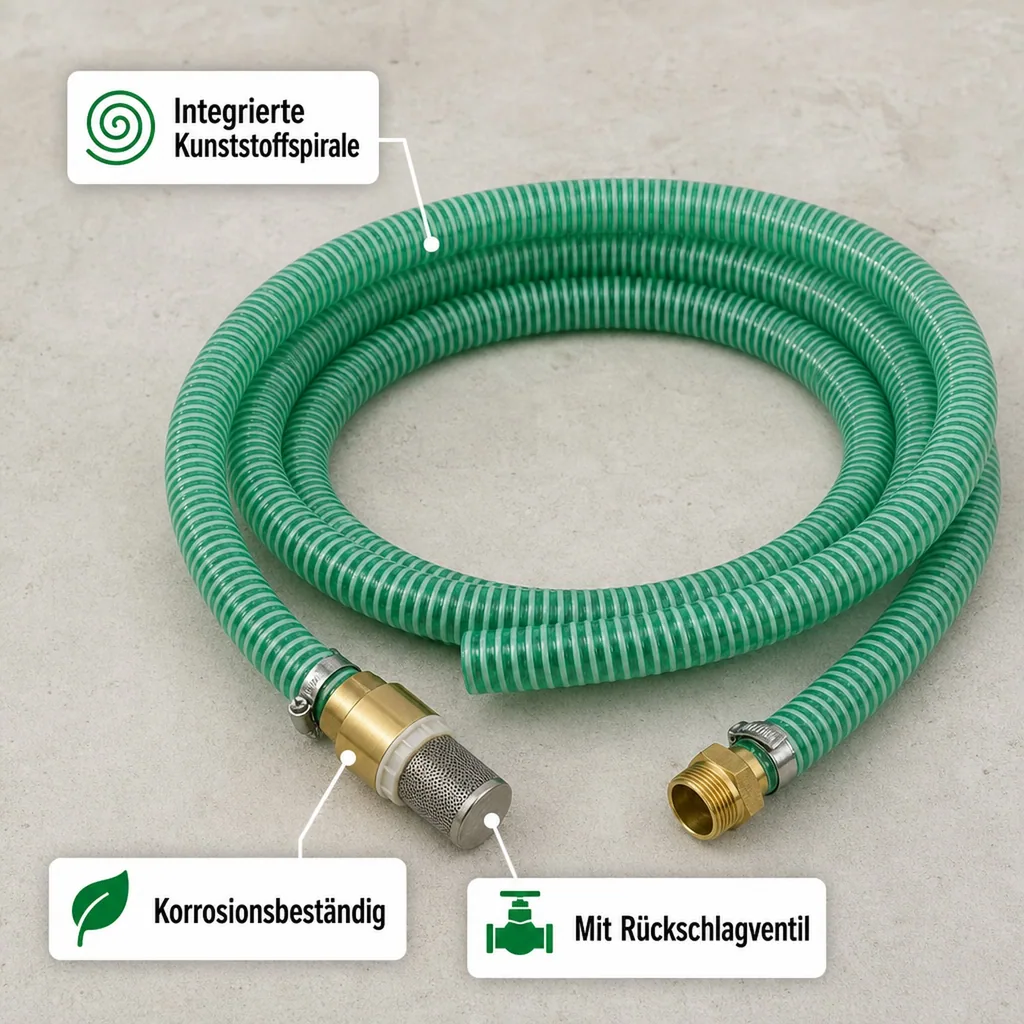 Druckschlauch 1 Zoll, Saug-Druckschlauch Set 7m, Saugkorb mit Rückschlagventil