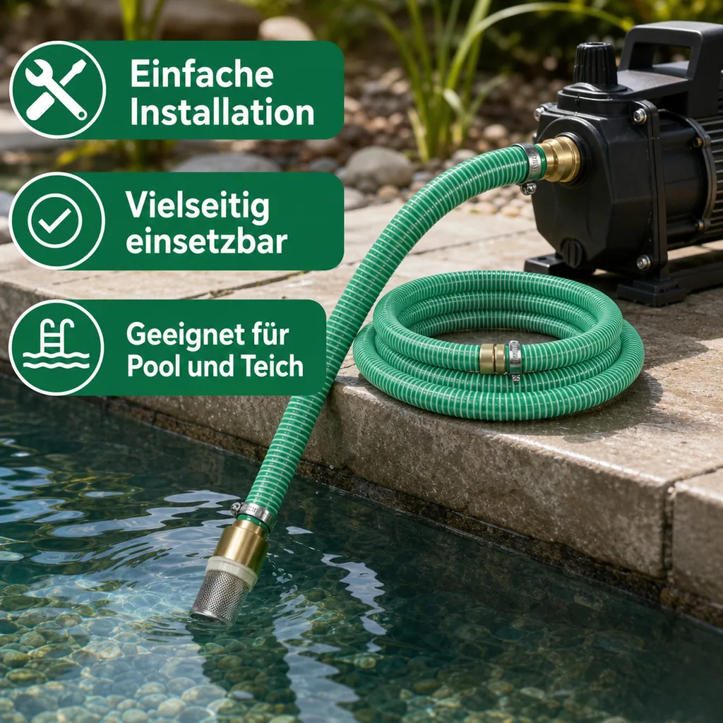 Druckschlauch 1 Zoll, Saug-Druckschlauch Set 7m, Saugkorb mit Rückschlagventil