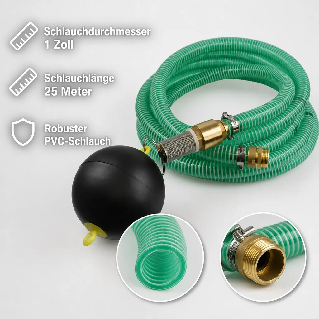 Druckschlauch 1 Zoll Set, Saug Druckschlauch 25m mit Entnahme