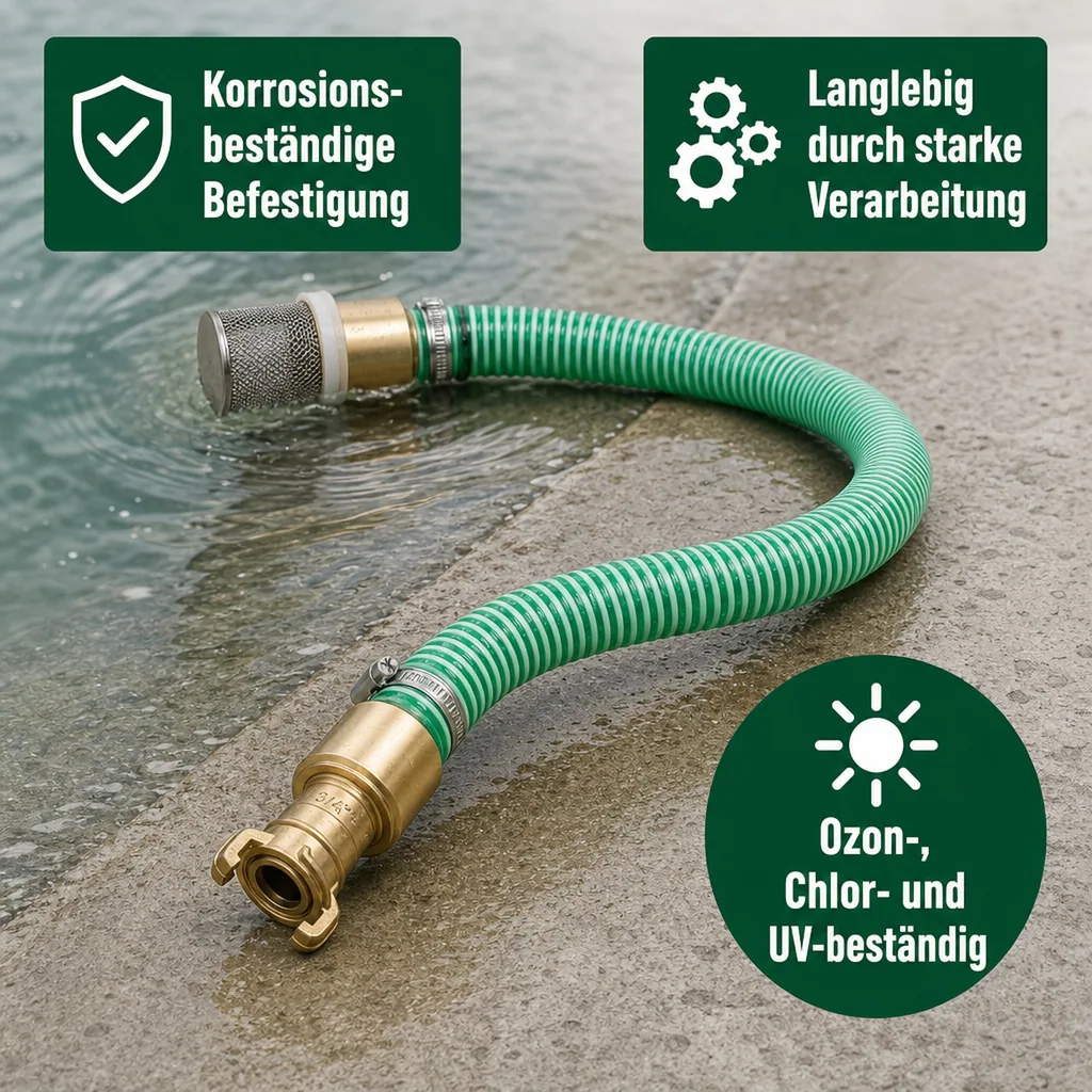 Saug- und Druckschlauch Set, 25mm, 1m, mit Saugkorb, Rückschlagventil