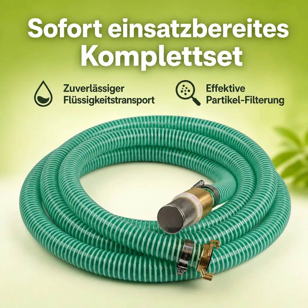 Saug- und Druckschlauch Set, 25mm, 1m, mit Saugkorb, Rückschlagventil
