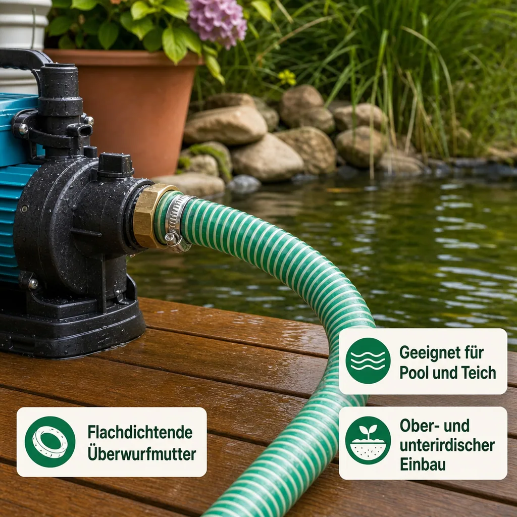 1"/25mm Saug- + Druckschlauch mit 1" AG Schlauchtülle + 1" IG 2/3 Verschraubung 7m