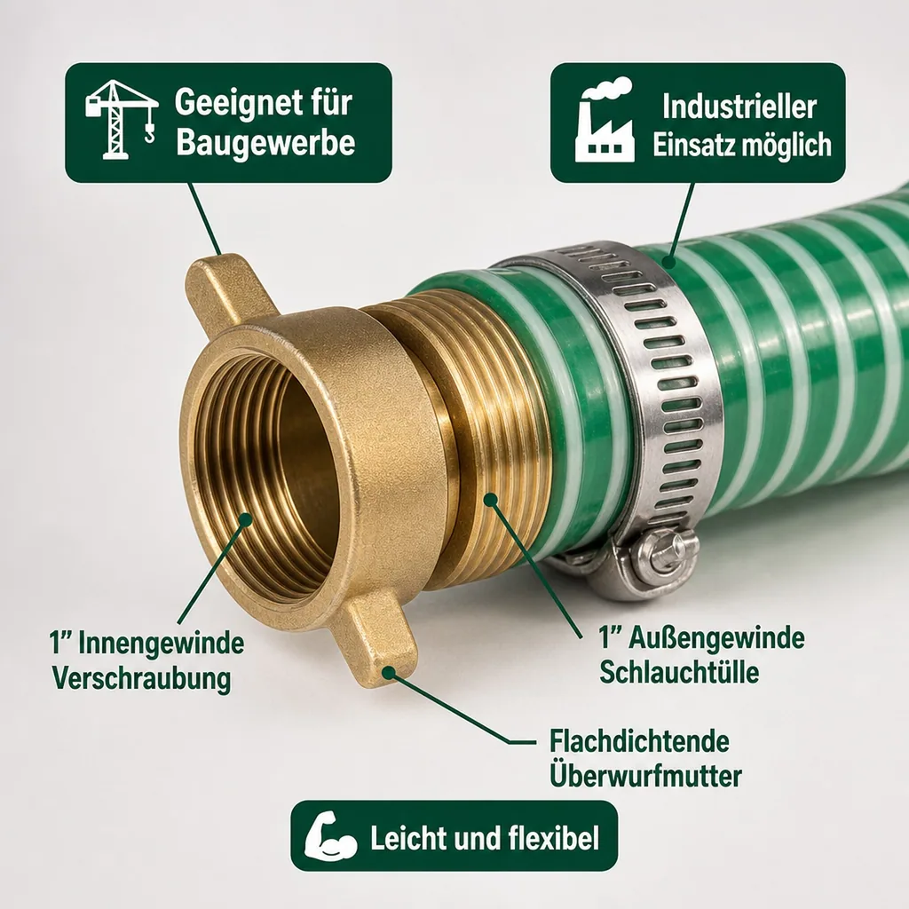 1"/25mm Saug- + Druckschlauch mit 1" AG Schlauchtülle + 1" IG 2/3 Verschraubung 7m