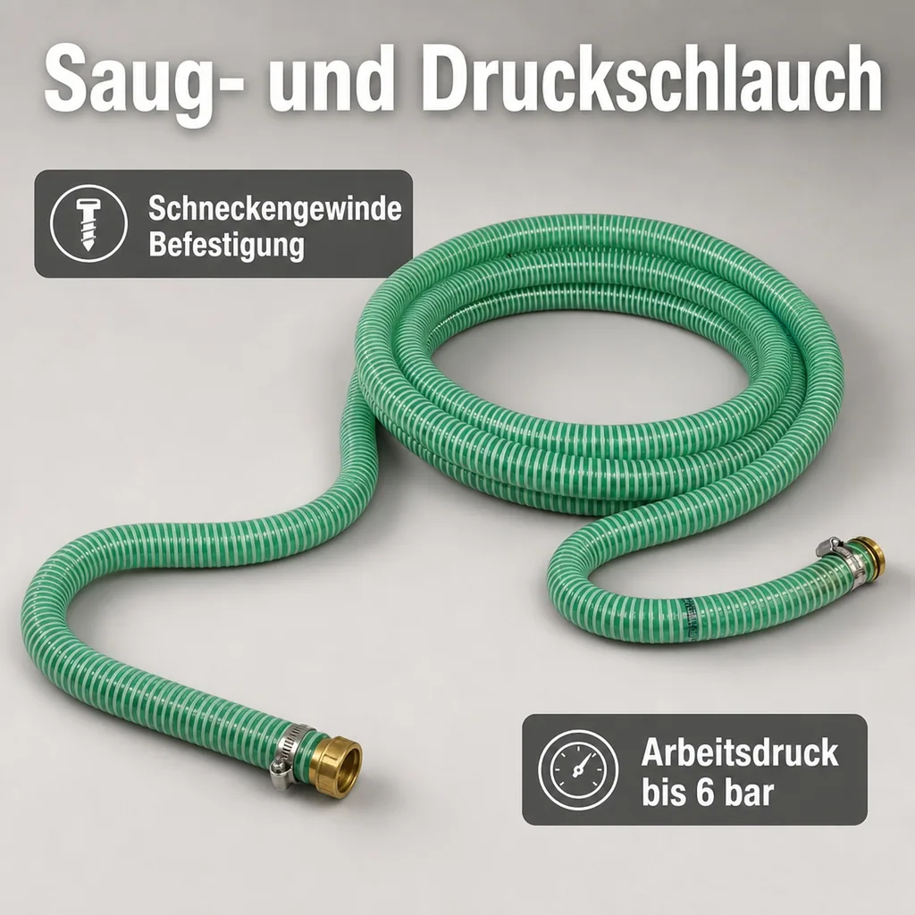 1"/25mm Saug- + Druckschlauch mit 1" AG Schlauchtülle + 1" IG 2/3 Verschraubung 7m