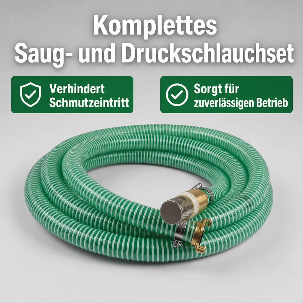 Saug- und Druckschlauch 25mm, mit Saugkorb, Rückschlagventil, Schnellkupplung, 5m