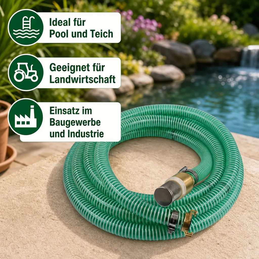 Saug- und Druckschlauch 25mm, mit Saugkorb, Rückschlagventil, Schnellkupplung, 5m