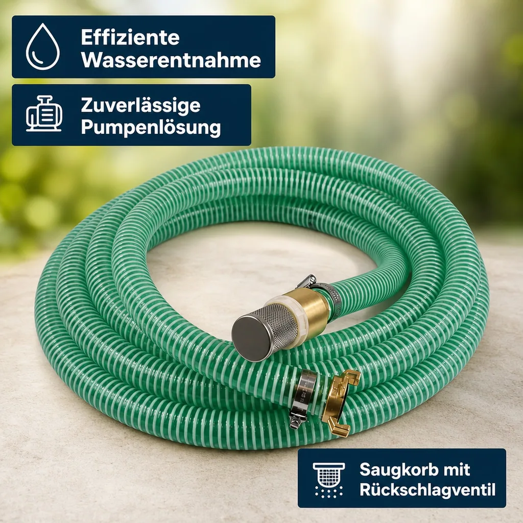 Saugkorb mit Rückschlagventil, Saugdruckschlauch 25mm, 4m Set