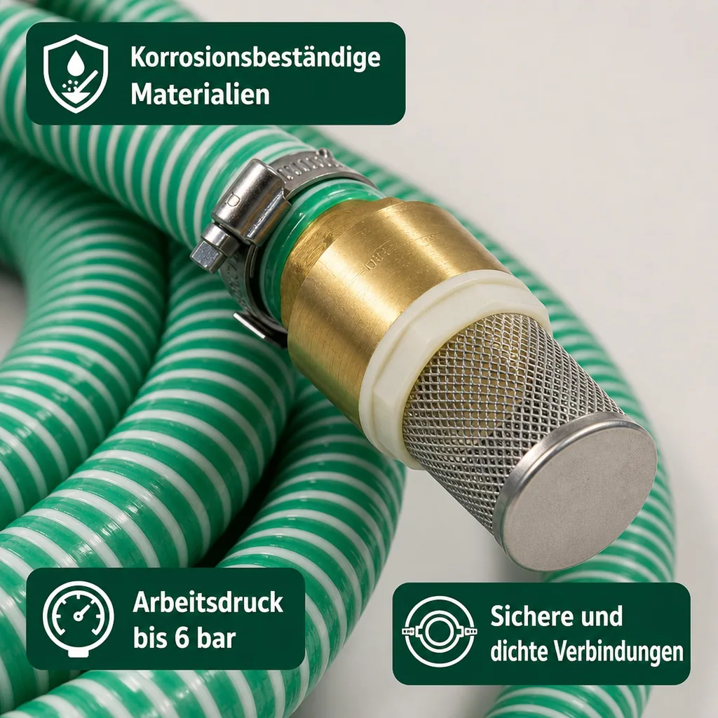 Saugkorb mit Rückschlagventil, Saugdruckschlauch 25mm, 4m Set