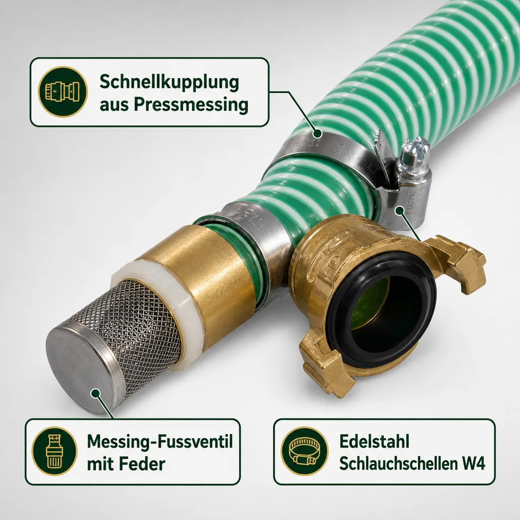 Druckschlauch 1 Zoll, Saug- und Druckschlauch Set 7m, Saugkorb mit Rückschlagventil