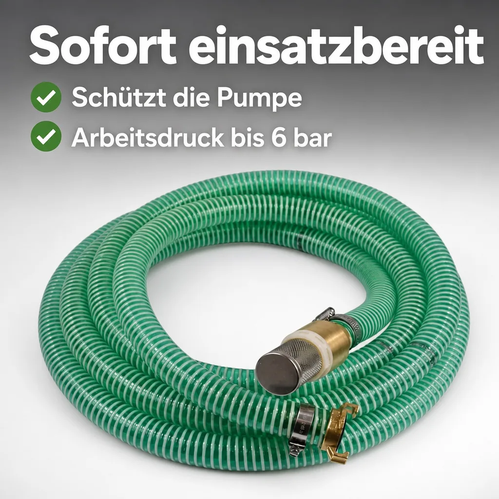 Druckschlauch 1 Zoll, Saug- und Druckschlauch Set 7m, Saugkorb mit Rückschlagventil