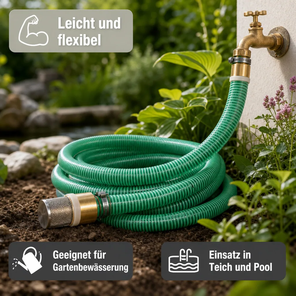 Druckschlauch 1 Zoll, Saug- und Druckschlauch, 15m, mit Saugkorb & Kupplung
