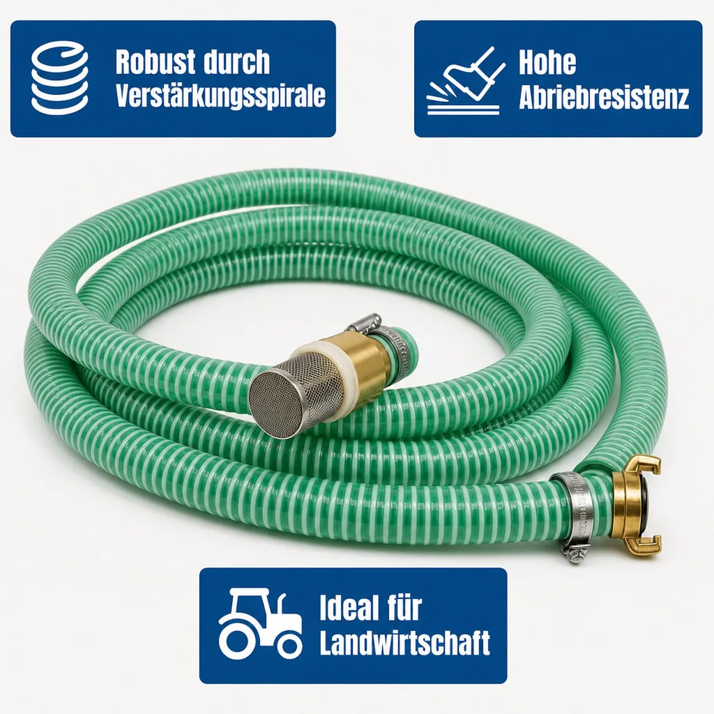 Druckschlauch 1 Zoll, Saug- und Druckschlauch, 15m, mit Saugkorb & Kupplung