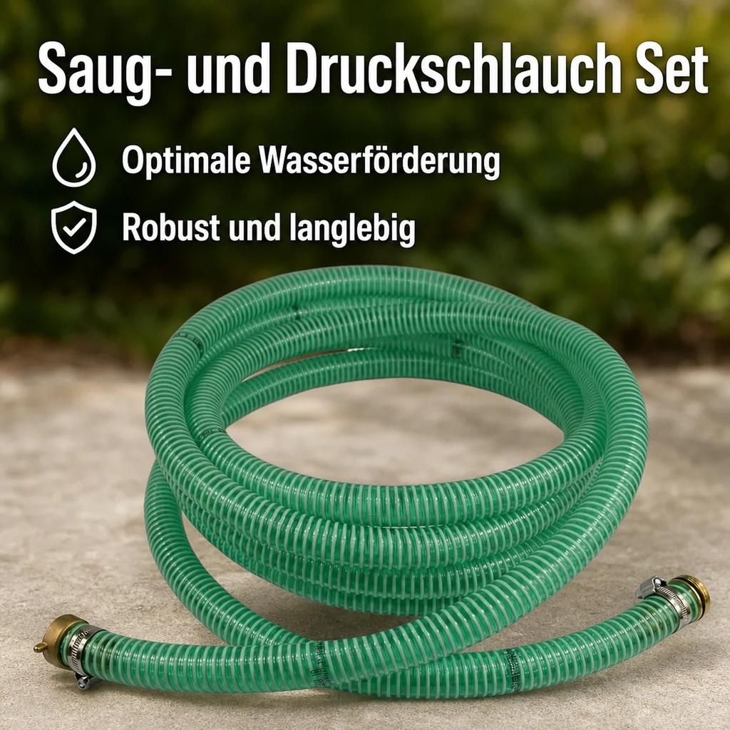 Druckschlauch 1 Zoll, Saug Druckschlauch 6m Set, mit Messing Schlauchverschraubung