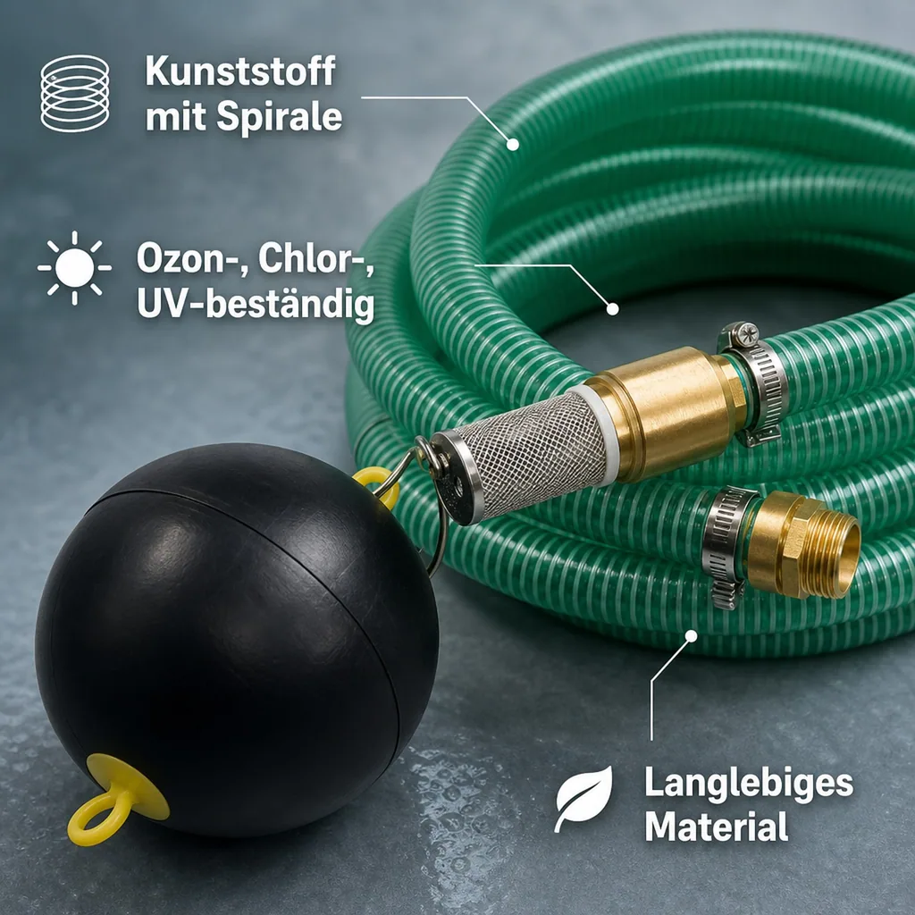 Saug Druckschlauch 1 Zoll Set, 9m, mit schwimmender Entnahme, Fussventil Messing